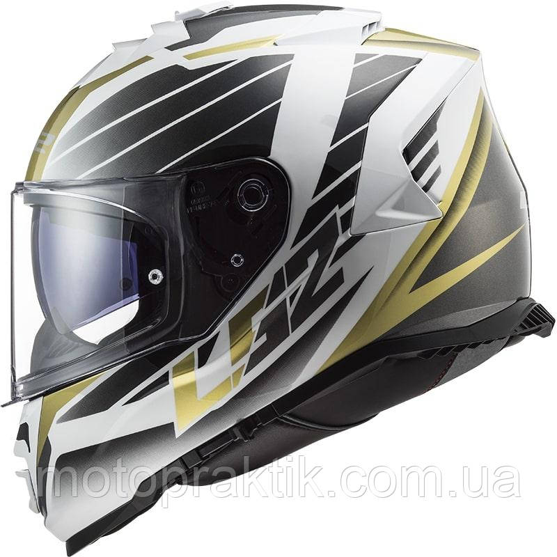 LS2 FF800 STORM NERVE WHITE ANTIQUE GOLD, XS Мотошолом інтеграл з окулярами