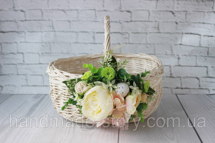 Великодній кошик білий з декором, фото 1