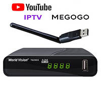 WiFi 5db Цифровий TV-тюнер DVB Т2\C тюнер World Vision T624D3-32 канали AC3 IPTV player,YouTube ,Megogo