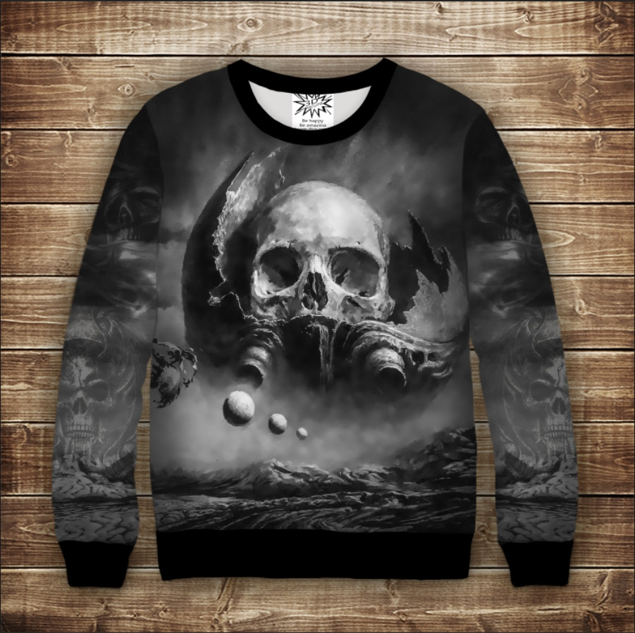 Світшот з 3D принтом на тему: Черепа Phantom Sculls in grey. Дорослі та дитячі розміри ВСІ Розміри, фото 1