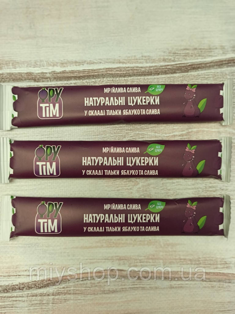 Пастила натуральні цукерки без цукру ФруТим "Яблуко+Слива" 20 грамів, фото 1