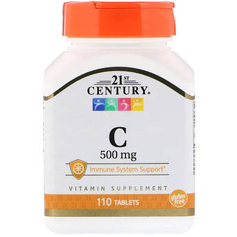 Вітамін С 500 мг 21st Century Vitamin C аскорбінова кислота антиоксидантна та імунна підтримка 110 таблеток