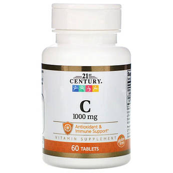 Вітамін С 1000 мг 21st Century Vitamin C аскорбінова кислота антиоксидантна та імунна підтримка 60 таблеток