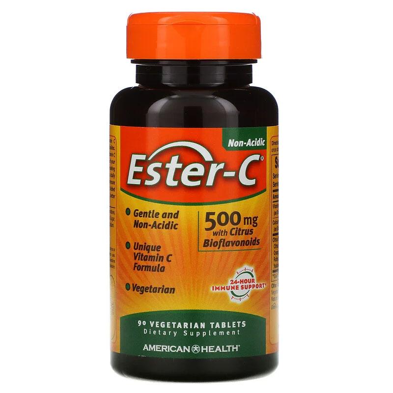 American Health, Ester-C 500 мг, Вітамін C з біофлавоноїдами, для імунітету, 90 таблеток вегетаріанських