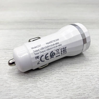 Автомобільний зарядний пристрій HOCO Z27 2.4А 2USB + кабель type-C (білий), фото 3