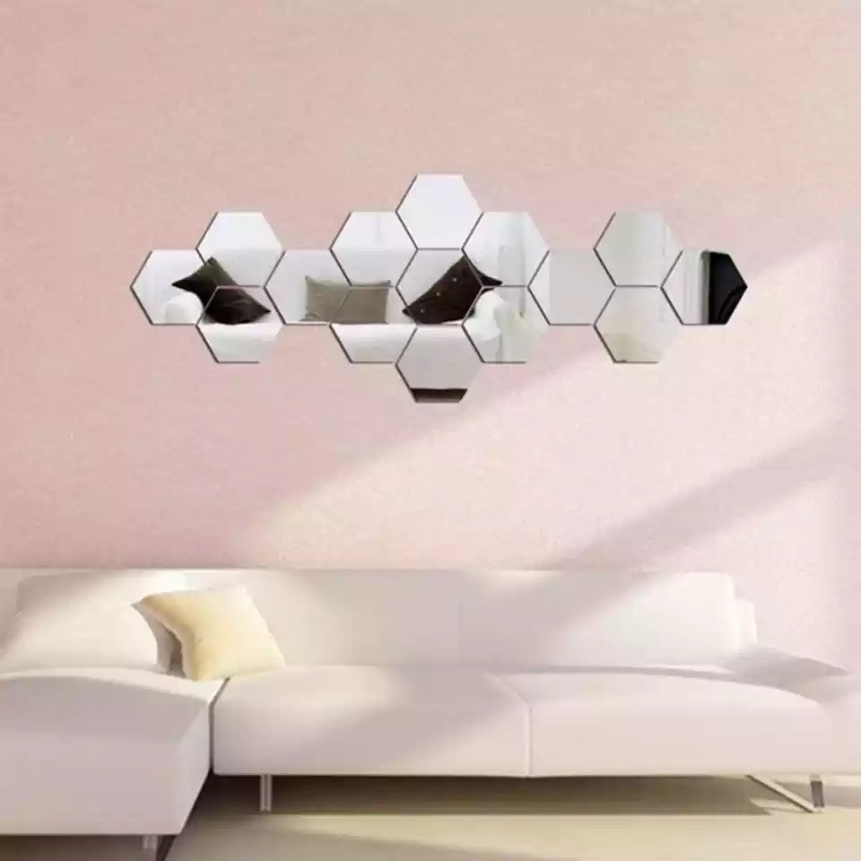 УЦІНКА! Дзеркальні наклейки стільники шестикутні 17 см*20 см*10 см пластикові, 12 шт. набір