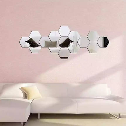 УЦІНКА! Дзеркальні наклейки стільники шестикутні 17 см*20 см*10 см пластикові, 12 шт. набір, фото 1