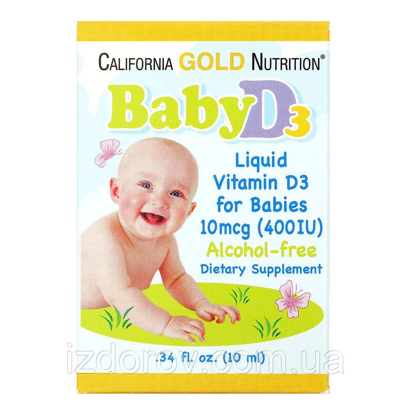 Вітамін Д3 для дітей у краплях 400 МО California Gold Nutrition Baby D3 10 мл