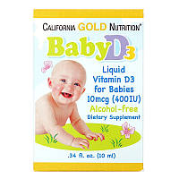 Витамин Д3 для детей в каплях 400 МЕ California Gold Nutrition Baby D3 10 мл