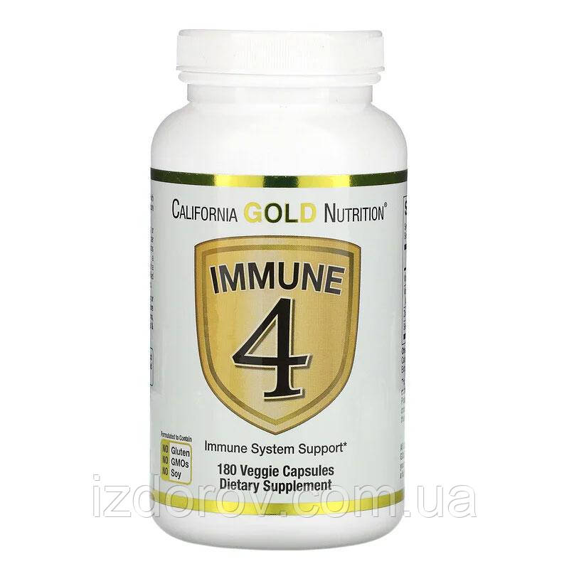 Вітаміни для імунітету California Gold Nutrition Immune4 Вітамін С Вітамін Д3 Селен Цинк 180 рослинних капсул