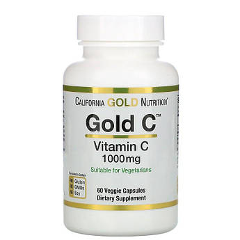 California Gold Nutrition, Вітамін C 1000 мг, Gold C, зміцнення імунітету, 60 рослинних капсул