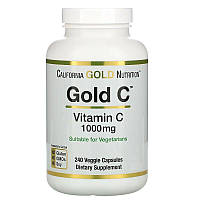 Витамин C 1000 мг California Gold Nutrition Gold C аскорбиновая кислота для иммунитета 240 растительных капсул