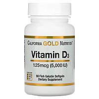 Витамин Д3 5000 МЕ California Gold Nutrition Vitamin D3 для здоровья костей зубов 90 рыбно-желатиновых капсул