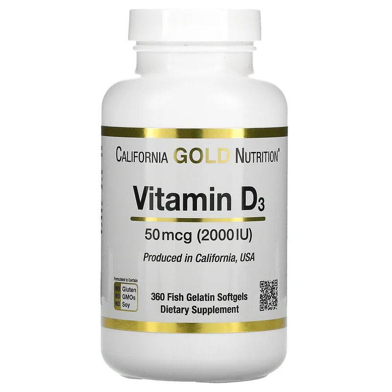 Вітамін Д3 2000 МО California Gold Nutrition Vitamin D3 холекальциферол для імунітету 360 м'яких капсул