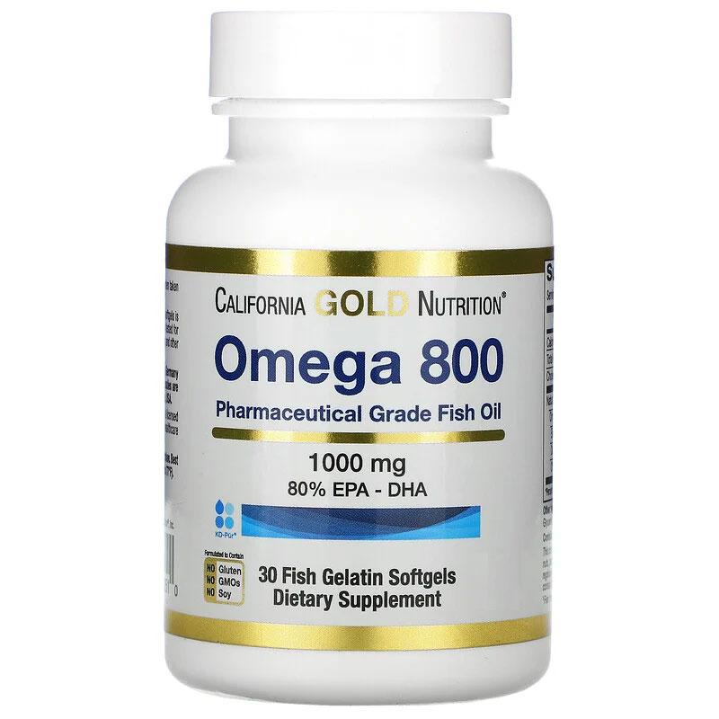 Омега 800 California Gold Nutrition Омега 3 високої концентрації риб'ячий жир 1000 мг 80% ЕПК ДГК 30 капсул