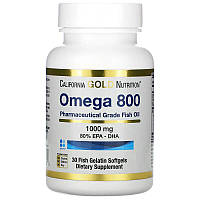 Омега 800 California Gold Nutrition Омега 3 высокой концентрации рыбий жир 1000 мг 80% ЭПК ДГК 30 капсул