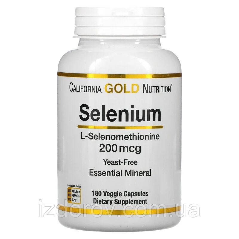 Селен 200 мкг California Gold Nutrition бездріжджовий L-селенометіонін 180 рослинних капсул