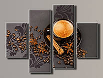 Модульна картина на полотні з 4-х частин "Кава з корицею" ( 77х102 см )