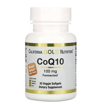 Кофермент коензим CoQ10 100 мг California Gold Nutrition Coenzyme Q10 для серця та енергії 30 капсул