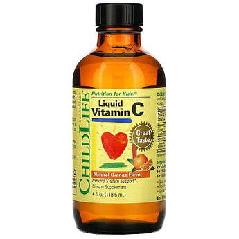 Рідкий вітамін C для дітей від 6 місяців ChildLife зі смаком натурального апельсину 118,5 мл