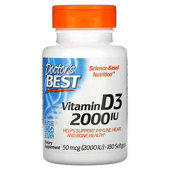 Вітамін Д3 2000 МО Doctor's Best Vitamin D3 для здоров'я серця суглобів імунітету 180 капсул