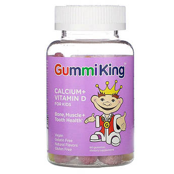 GummiKing, Кальцій з вітаміном D для дітей від 2 років і старше, 60 жувальних цукерок