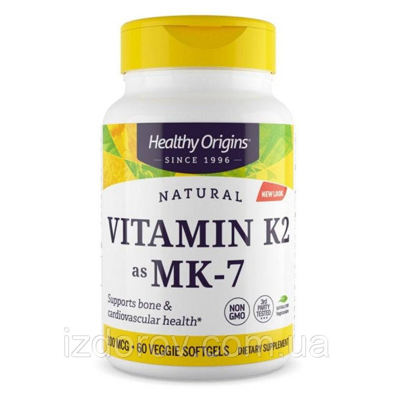 Healthy Origins, Витамин K2 (MK7), Vitamin K2 as MK7 100 мкг, 60 капсул - фото 1 - id-p1299134491