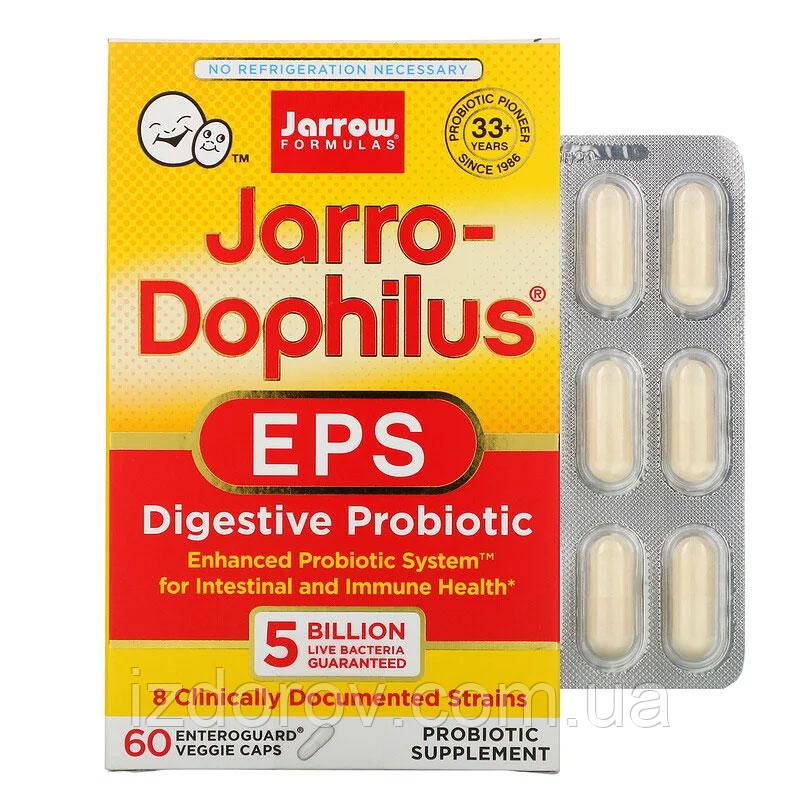 Jarrow Formulas, Комплекс пробіотиків Jarro-Dophilus EPS, 5 мільярдів, 60 рослинних капсул. США