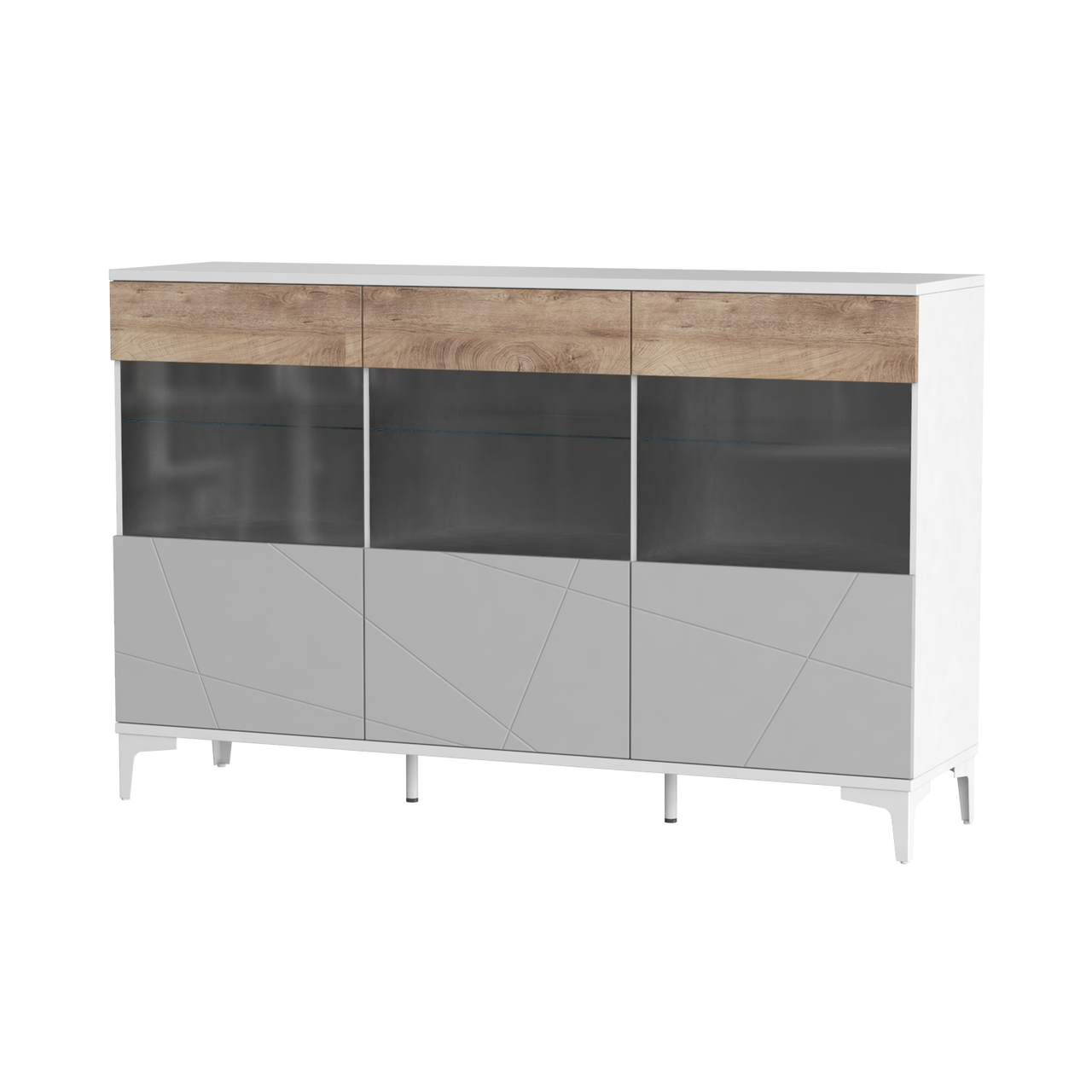 Греденція (Комод) у вітальню з ДСП / МДФ скло Picassa Т3 аляска / попелястий софттач Artinhead, фото 1