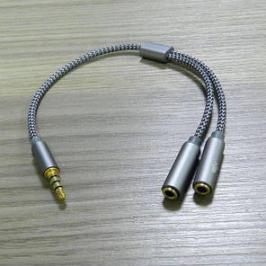 Перехідник кабель для двох навушників 3.5 мм Jack Alitek Metal Grey, нейлон, фото 4