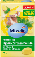 Mivolis Bonbon Ingwer-Zitronenmelisse zuckerfrei Льодяники без цукру імбир меліса з екстрактами 18 трав 50 г
