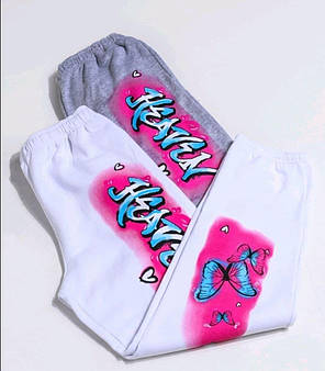 Стильні білі та сірі спортивні штани з написами двонитка, фото 2