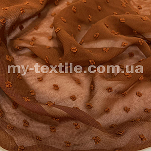 Шифон шовковий жаккард крапочки колір Коричневий