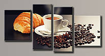 Модульна картина на полотні з 4-х частин "Кава з круасаном" ( 100х201 см )