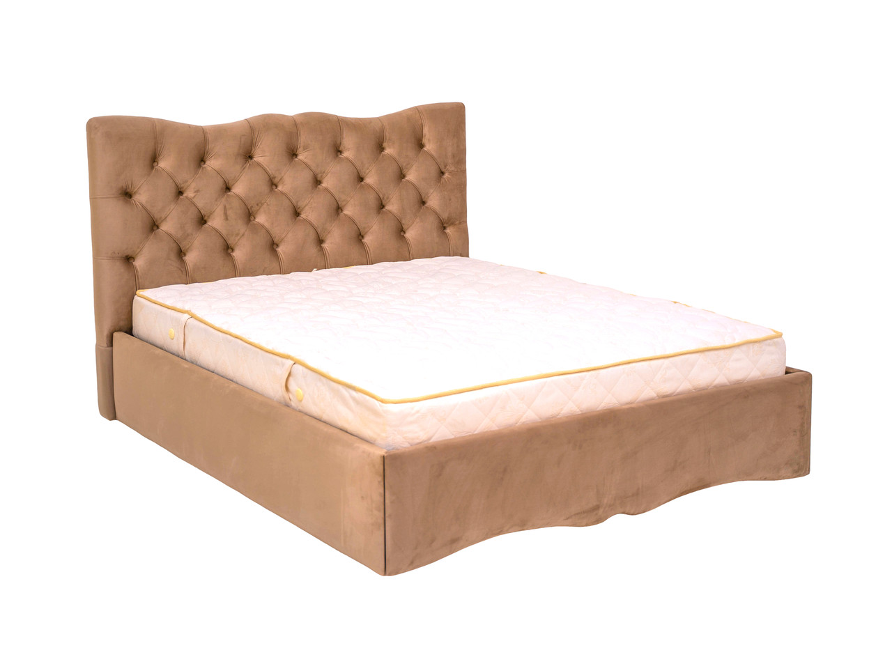 Ліжко з м'яким узголів'ям MeBelle ZARURA 160х200 см, каретна стяжка, коричневий капучино велюр