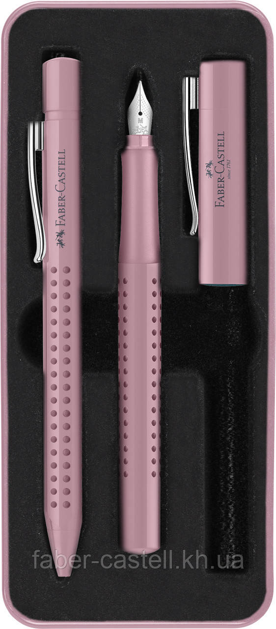 Подарунковий набір ручок Faber-Castell GRIP 2010 Rose Shadows в металевому пеналі, кулькова ручка + перова, 201528