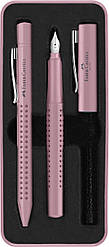 Подарунковий набір ручок Faber-Castell GRIP 2010 Rose Shadows в металевому пеналі, кулькова ручка + перова, 201528