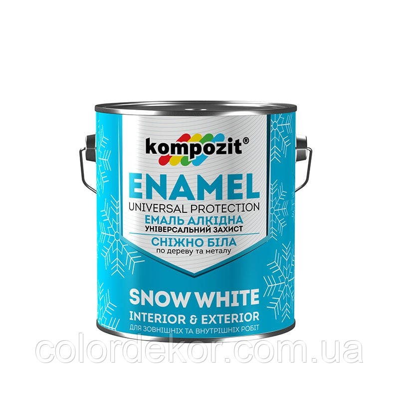 Эмаль алкидная снежно-белая Kompozit (белая глянцевая) 0,9 кг