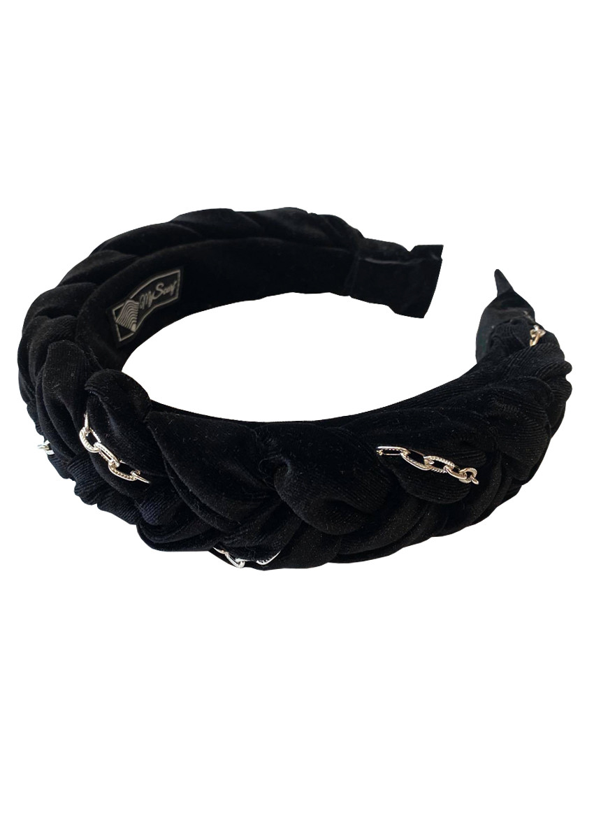 Оксамитовий обруч косичка зі срібним ланцюжком "чорний", фото 1