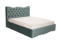 Ліжко двоспальне з м'яким узголів'ям MeBelle ZARURA 160х200 см з ґудзиками, бірюзовий зелений велюр