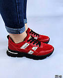 Жіночі комбіновані кросівки шкіряні замшеві червоні на рифленої підошві Осінні весняні Розміри 36 38 40, фото 3