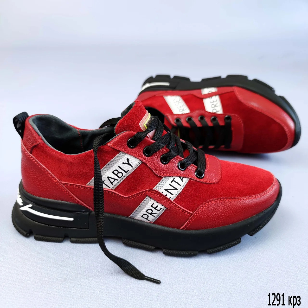 Жіночі комбіновані кросівки шкіряні замшеві червоні на рифленої підошві Осінні весняні Розміри 36 38 40