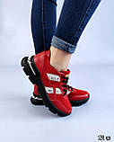 Жіночі комбіновані кросівки шкіряні замшеві червоні на рифленої підошві Осінні весняні Розміри 36 38 40, фото 2