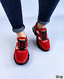 Жіночі комбіновані кросівки шкіряні замшеві червоні на рифленої підошві Осінні весняні Розміри 36 38 40, фото 6
