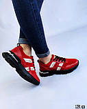 Жіночі комбіновані кросівки шкіряні замшеві червоні на рифленої підошві Осінні весняні Розміри 36 38 40, фото 5