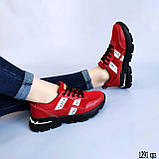 Жіночі комбіновані кросівки шкіряні замшеві червоні на рифленої підошві Осінні весняні Розміри 36 38 40, фото 7