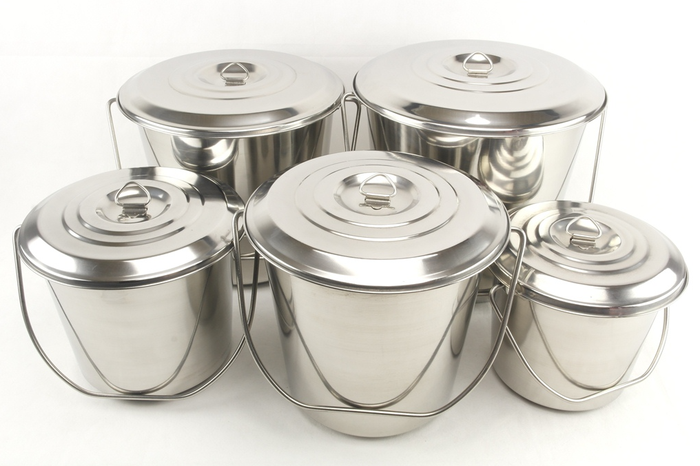 Набор ведер пищевых с крышками из нержавеющей стали A-PLUS 5 шт (0385), фото 1