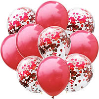 Набор воздушных шаров с конфетти 10 шт, шарики латексные красные металлик, прозрачные с круглым конфетти Китай