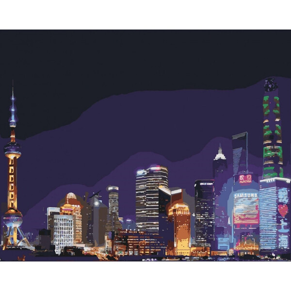 Картина по номерам Идейка Ночной Шанхай мегаполис Раскраска Городской пейзаж (57376)
