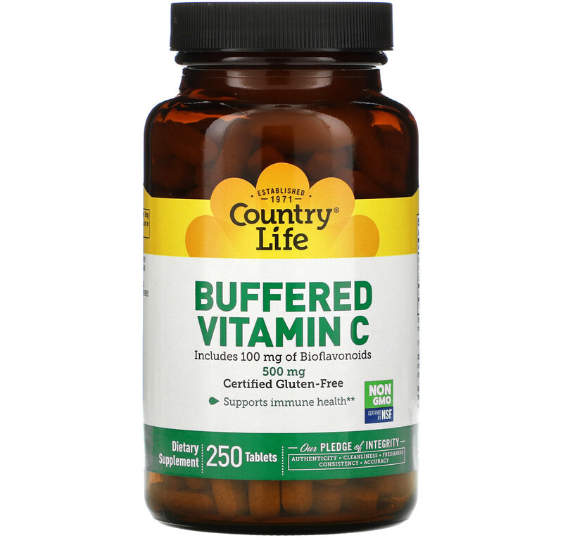 Буферизований вітамін C Country Life "Buffered Vitamin C" поліпшений, 500 мг (250 таблеток)
